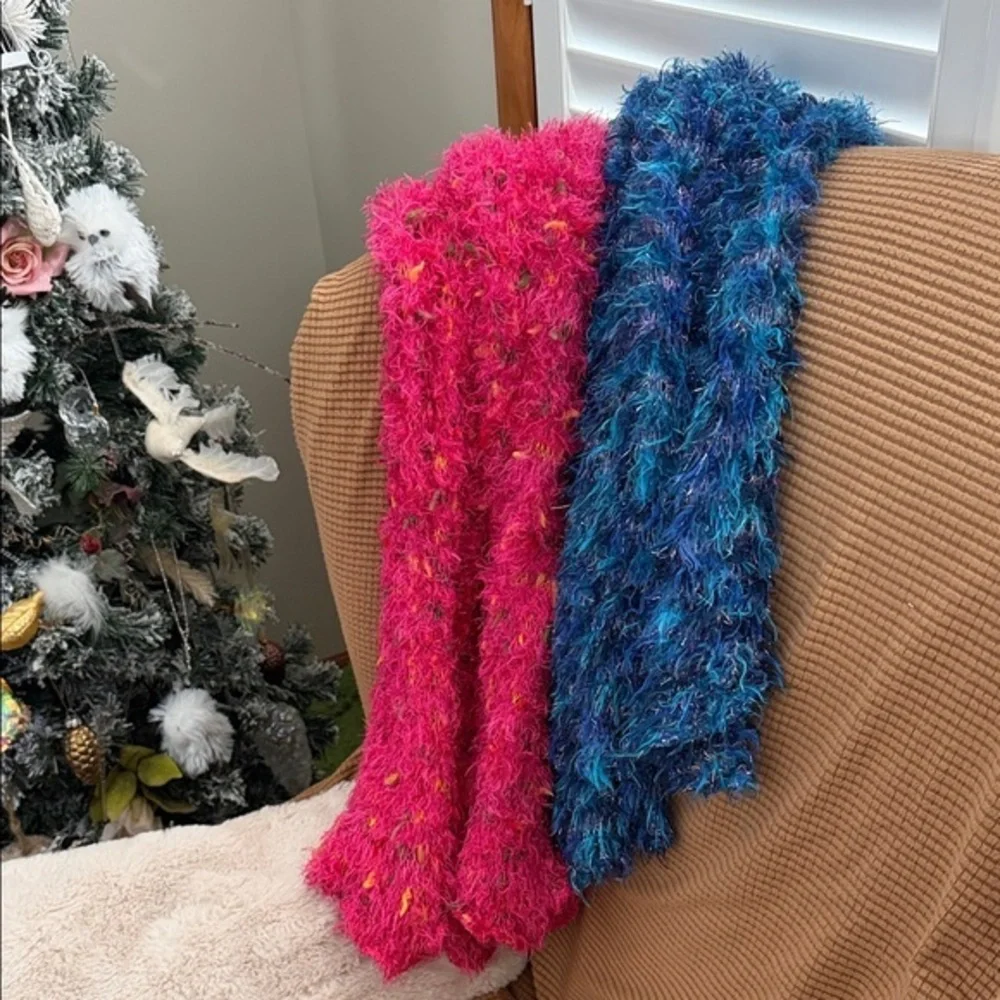 Cozy and Fuzzy Scarf - Pink and Blue Bundle of two
